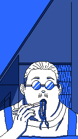 Personagem comendo lámen em pixel art