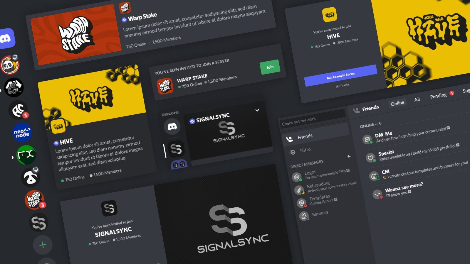Logos, banners e convites de servidores de Discord criados pela Mari